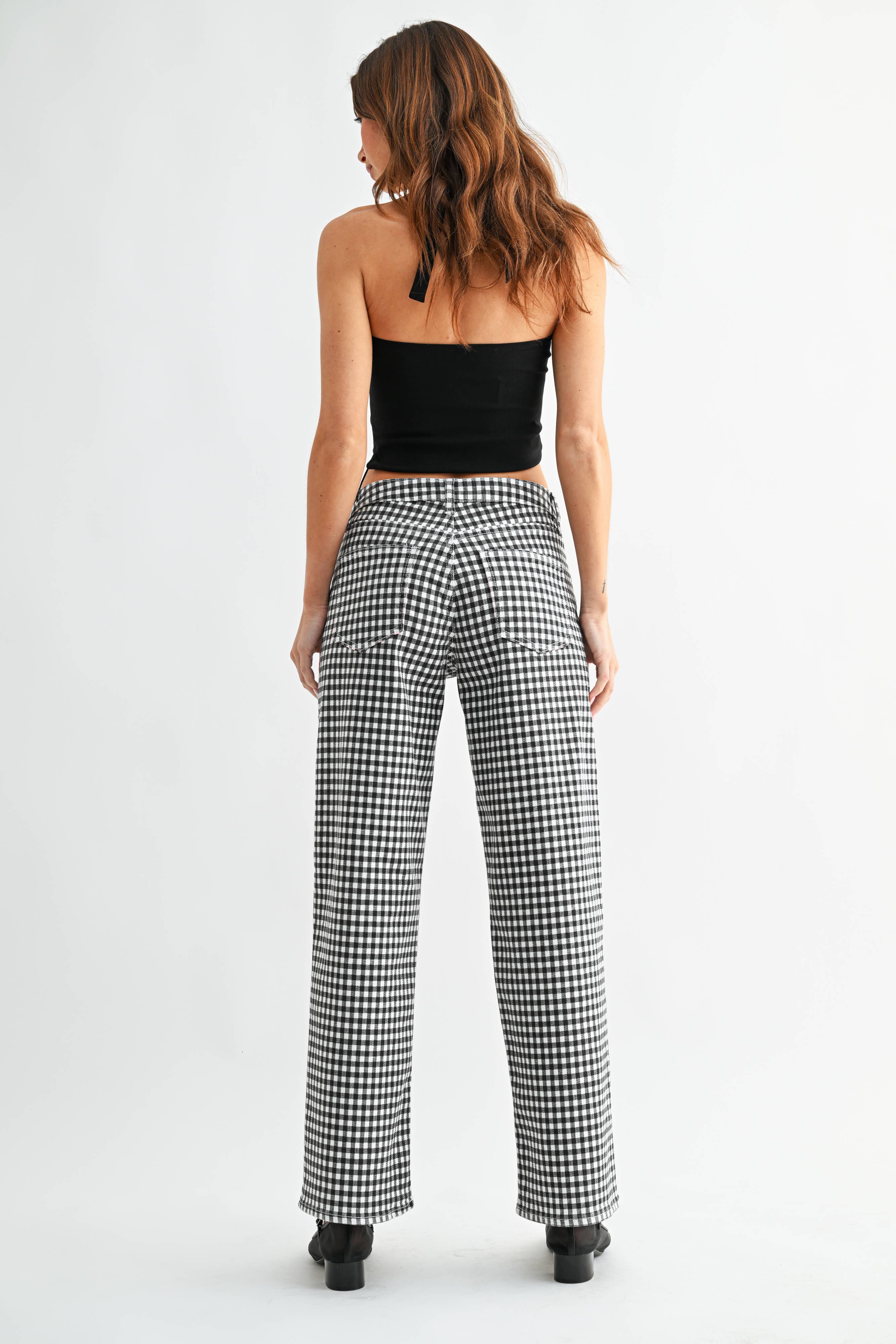 BP539J - BLK GINGHAM - Mid Rise Straight: 26