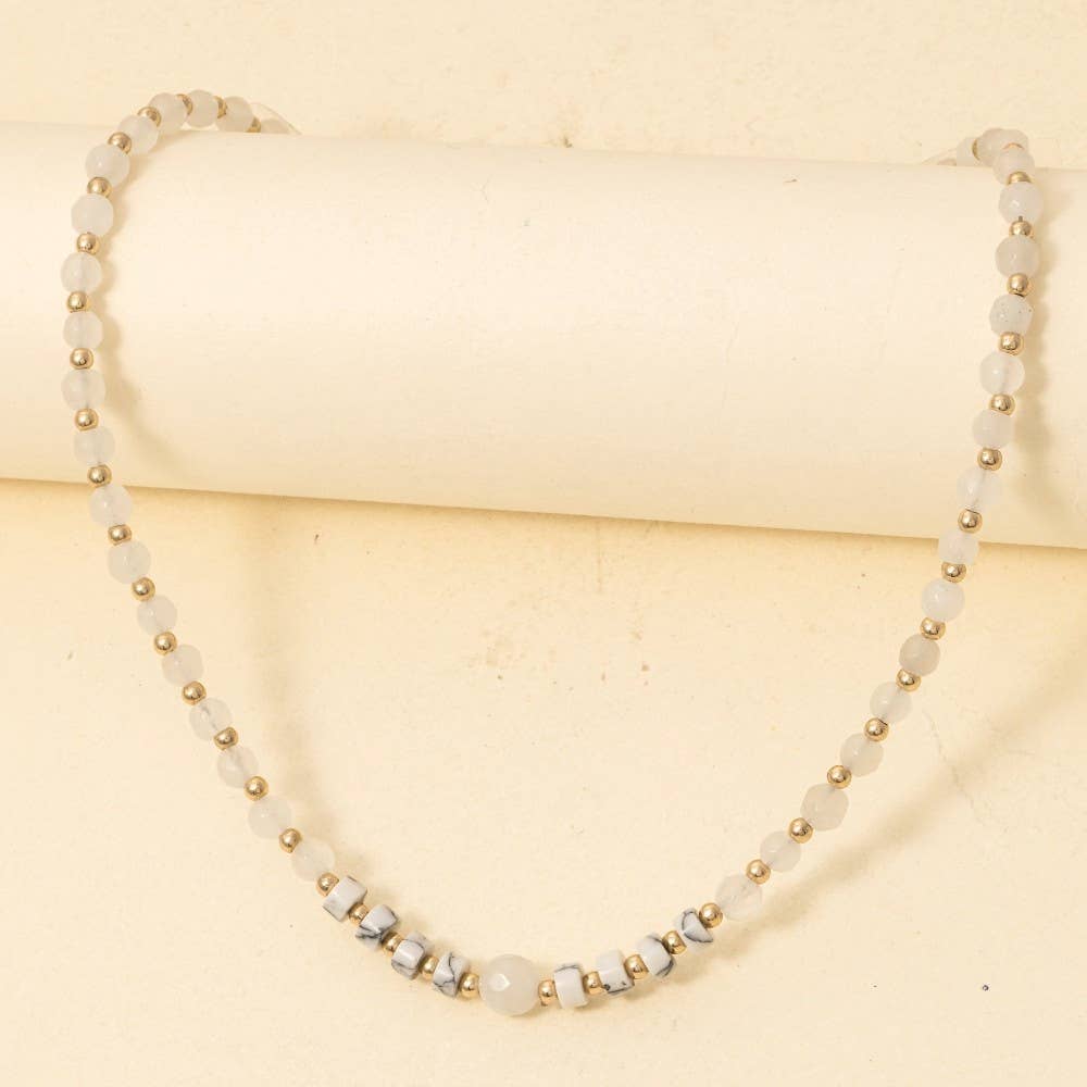 Semi Precious Stone And Metallic Beaded Necklace: GDHOW