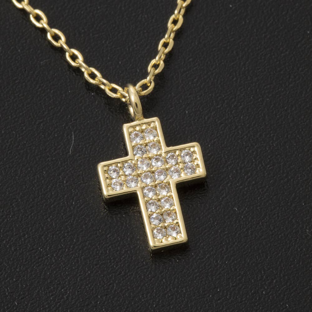 Gold Dipped Cz Pave Cross Necklace