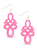 Double Scroll Drop Earring: Neon Pink