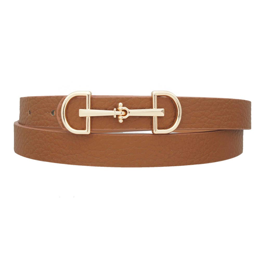 Horse Bit Buckle Skinny Belt Cognac