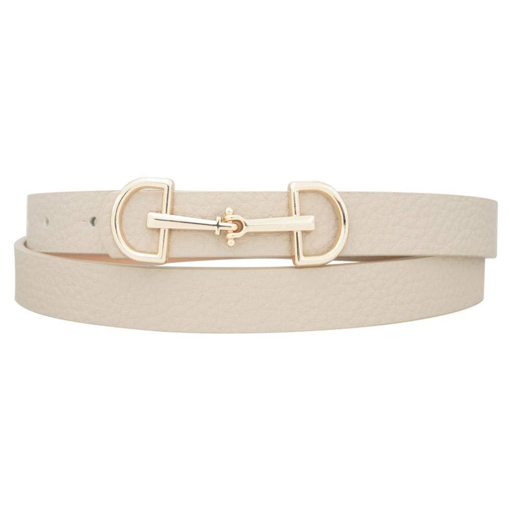 Horse Bit Buckle Skinny Belt White
