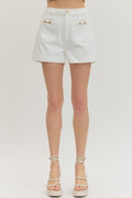 High Waist Denim Shorts - White