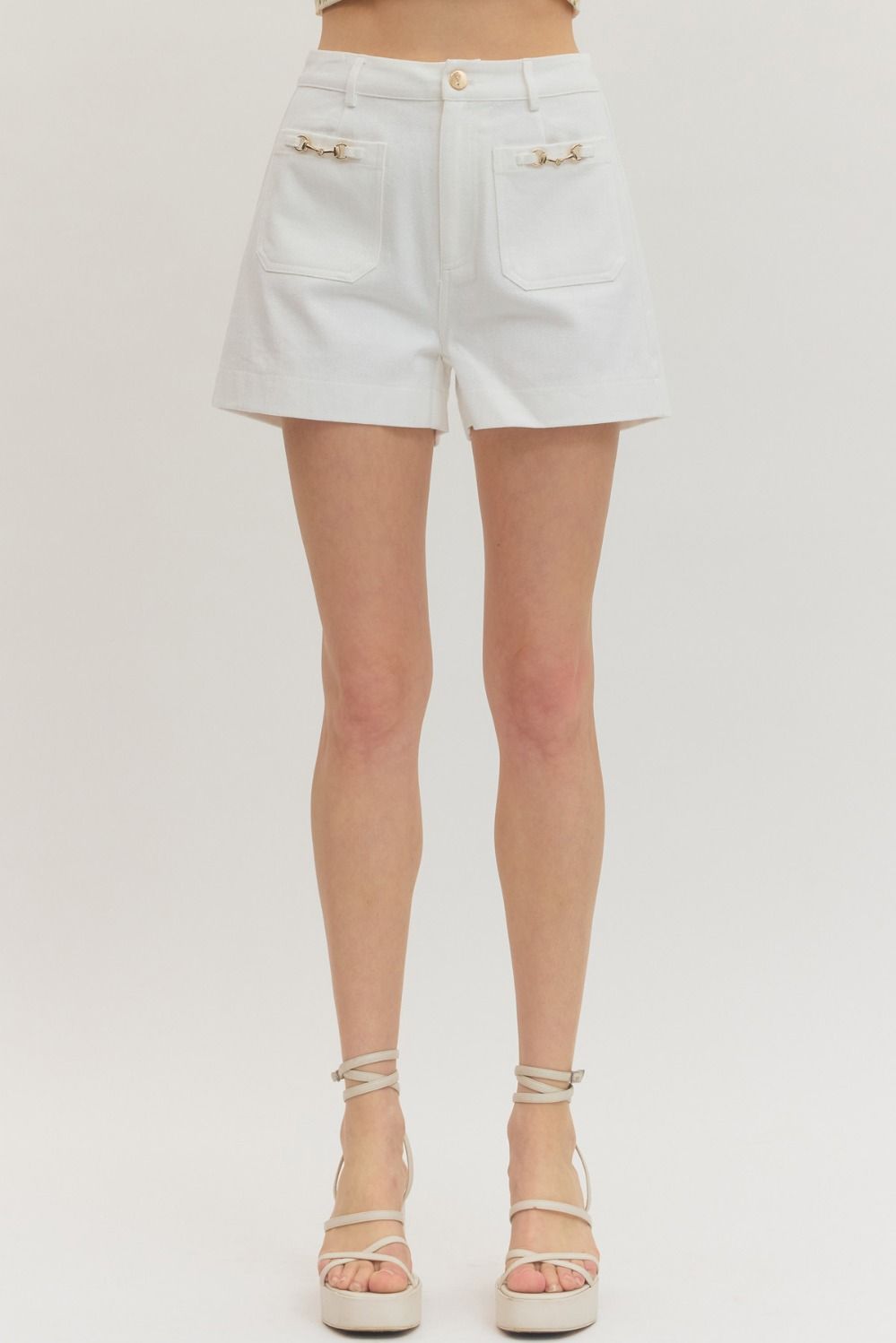High Waist Denim Shorts - White