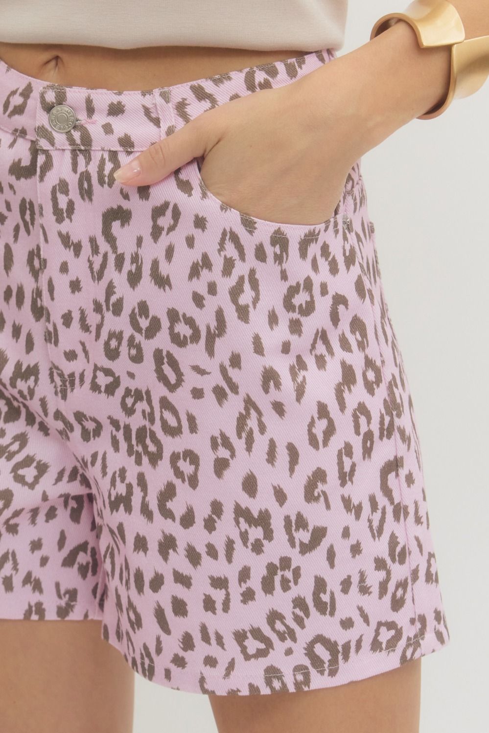 Leopard Print High-Waist Shorts - Pink