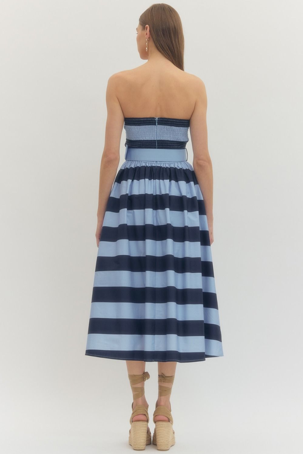 Striped Strapless Dress - Navy