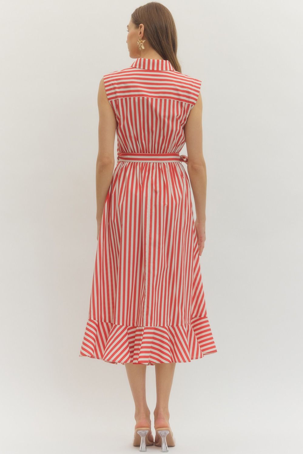 Striped Sleeveless Dress - Red