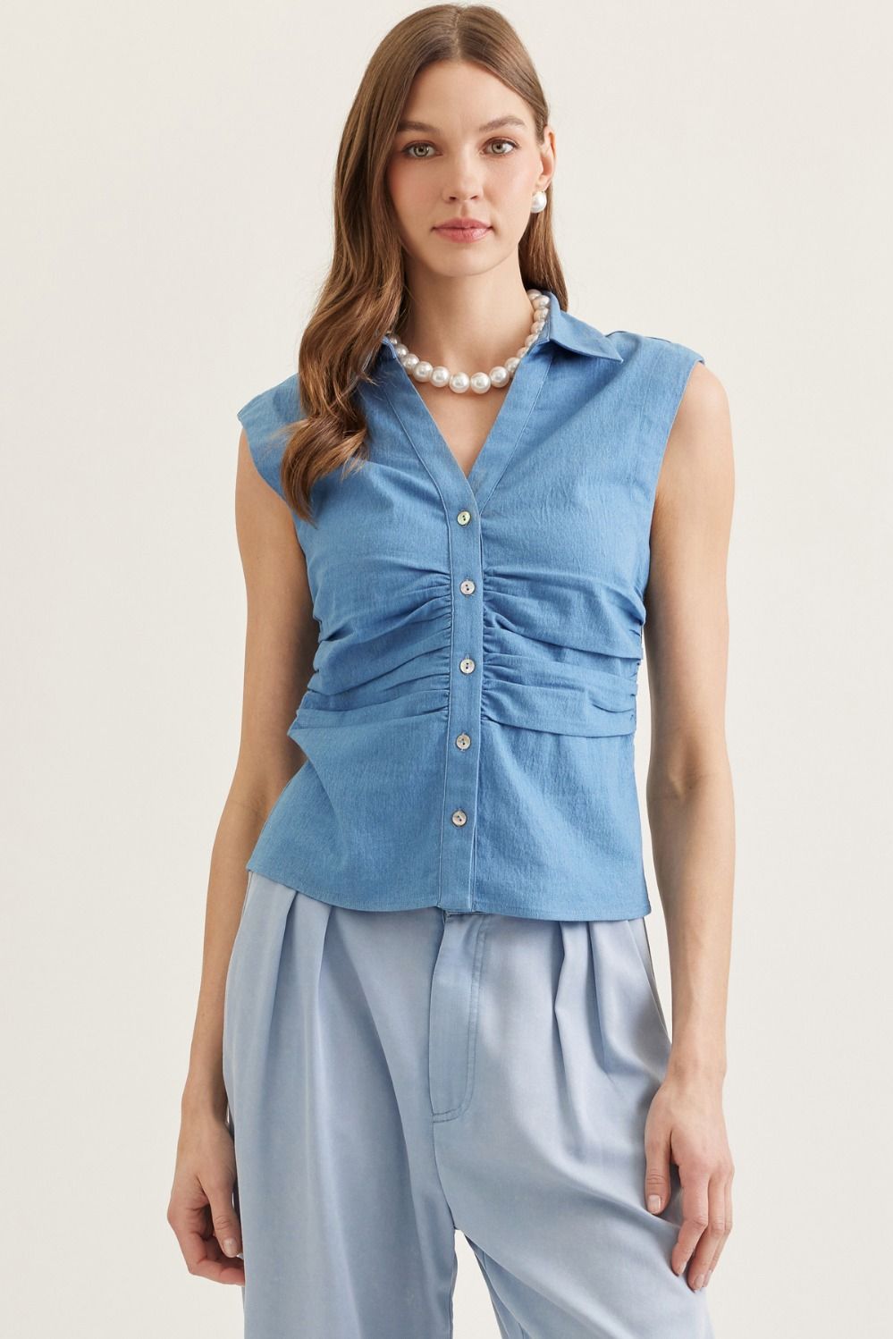 Solid Sleeveless Top - Denim