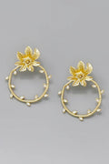 Flower Glass Stone Embellished Hoop Drop Earrings