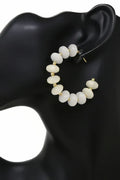 Polished Resin Rondelle Beaded Hoop Earrings - Natural