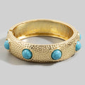 Hammered Turquoise Stone Hinged Bangle Bracelet