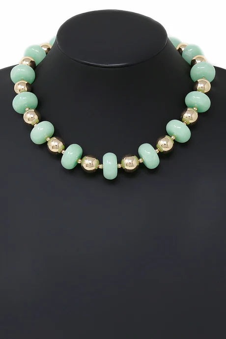 Metallic Accent Saucer Bead Collar Necklace - Gold, Mint