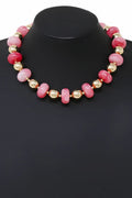 Metallic Accent Saucer Bead Collar Necklace - Gold, Pink