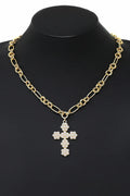 Pearl Flower Cross Multi Link Chain Necklace